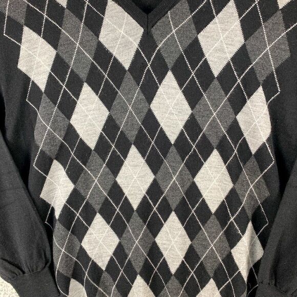 Pringle of Scotland Argyle Sweater Mens Extra Large Black Merino Wool Casual - Picture 5 of 12